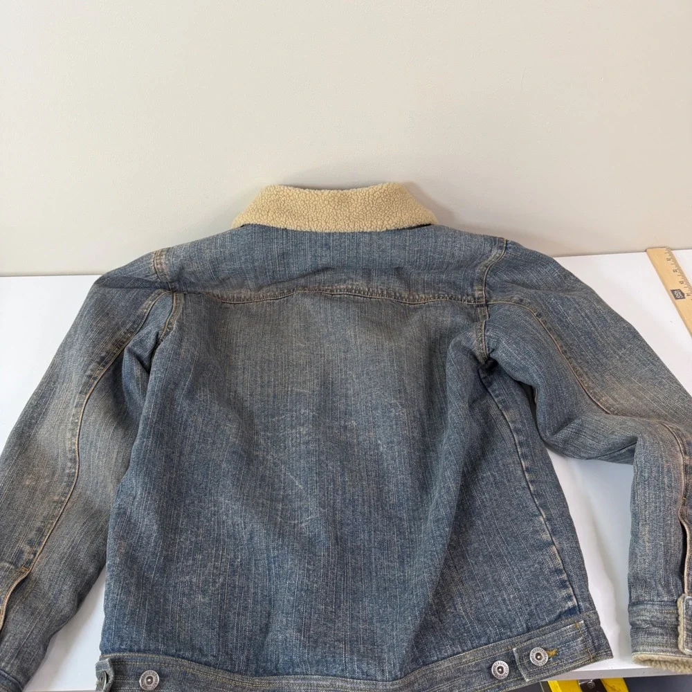 Aeropostale Medium Sherpa Collar Denim Trucker Jacket Utility Retro WEstern